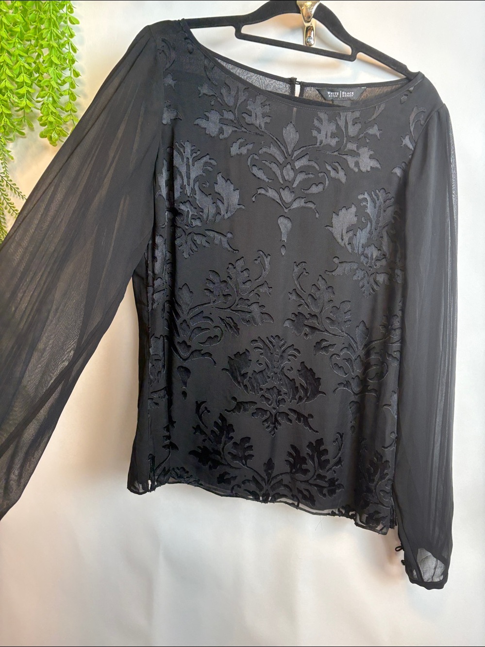 White House Black Market Black Sheer Blouse